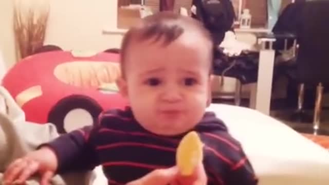 Funny babies Eating lemon for the first time