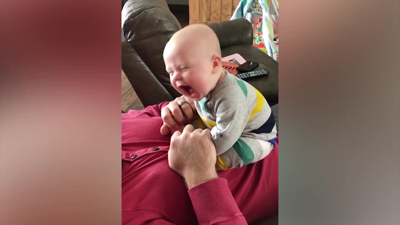 Dad Kisses, Baby Hates It ! Funny Baby Playing With Daddy