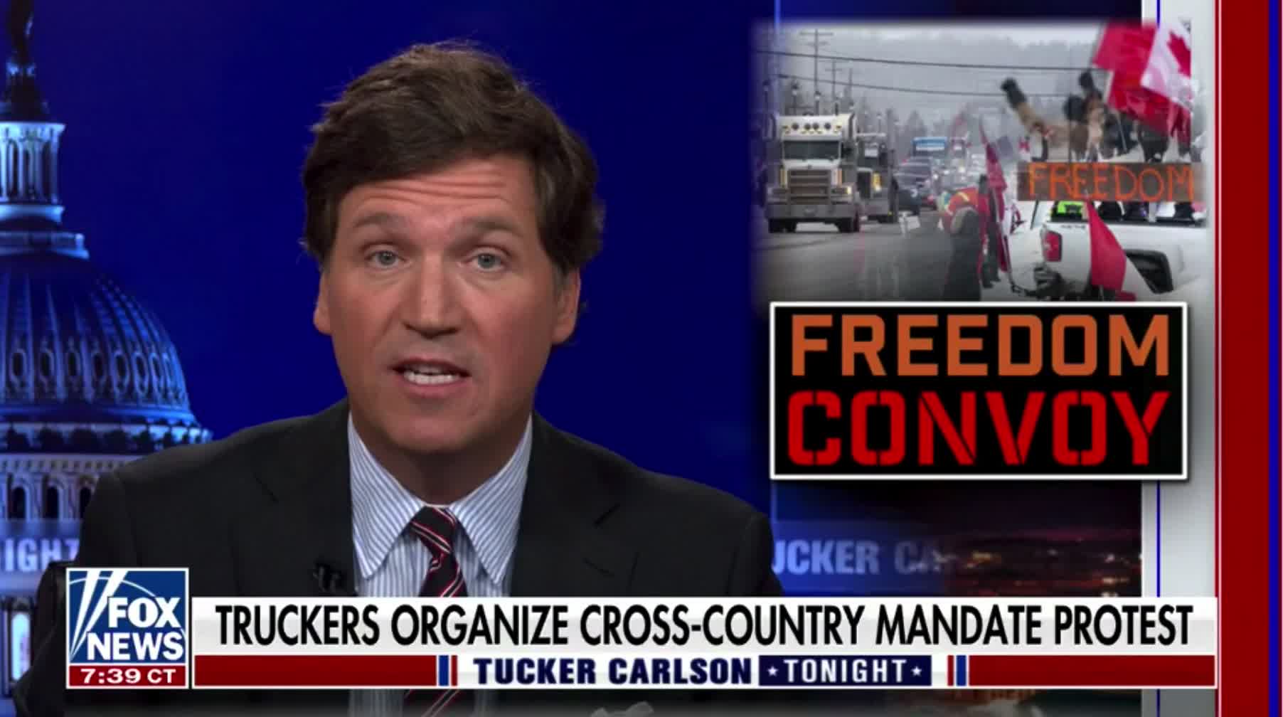 Tucker Carlson reports on the trucker convoy making its way across Canada