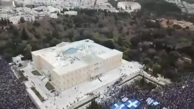 Aerial shot shows massive demonstration against COVID vaccination in Greece.