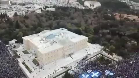 Aerial shot shows massive demonstration against COVID vaccination in Greece.