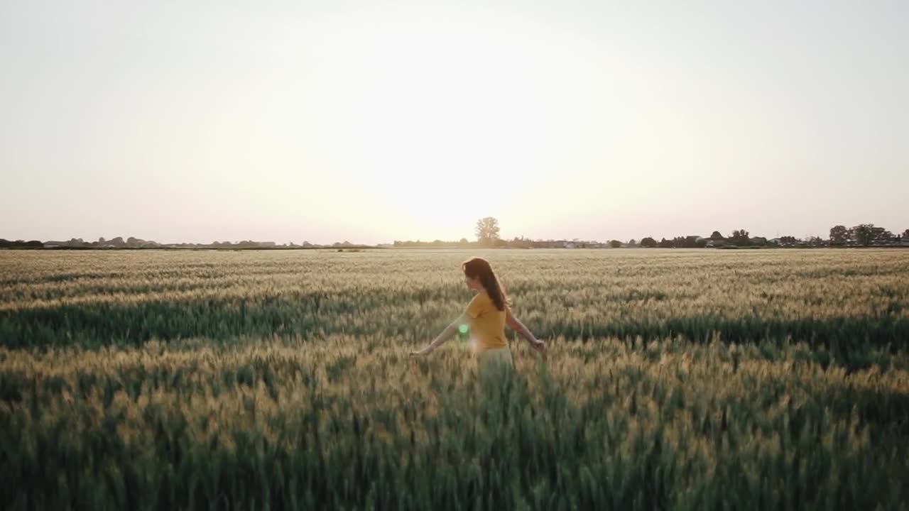 Beautiful girl running alone in nature