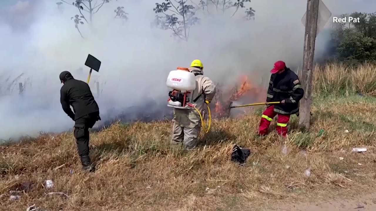 Firefighters battle fire near Bolivian airport