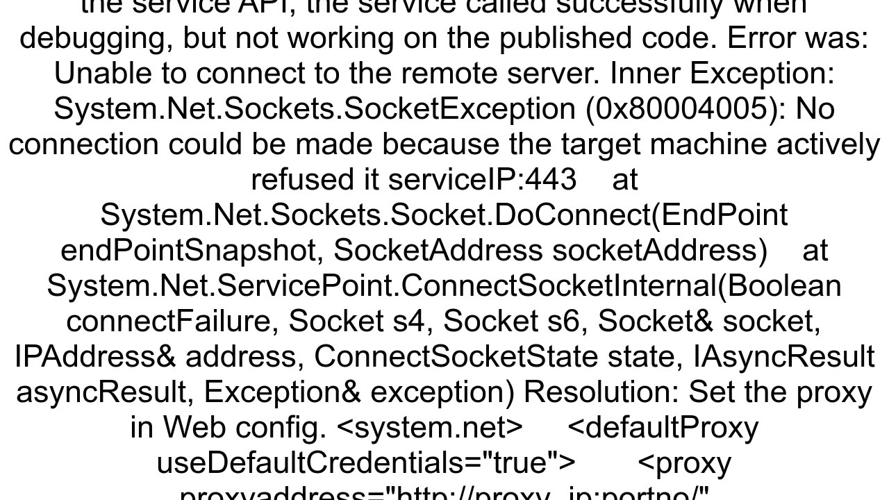 quotUnable to connect to the remote serverquot Error