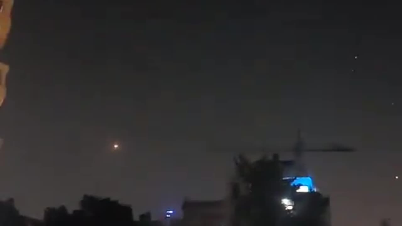 Iron Dome interceptions seen over central Israel following a Hamas rocket barrage