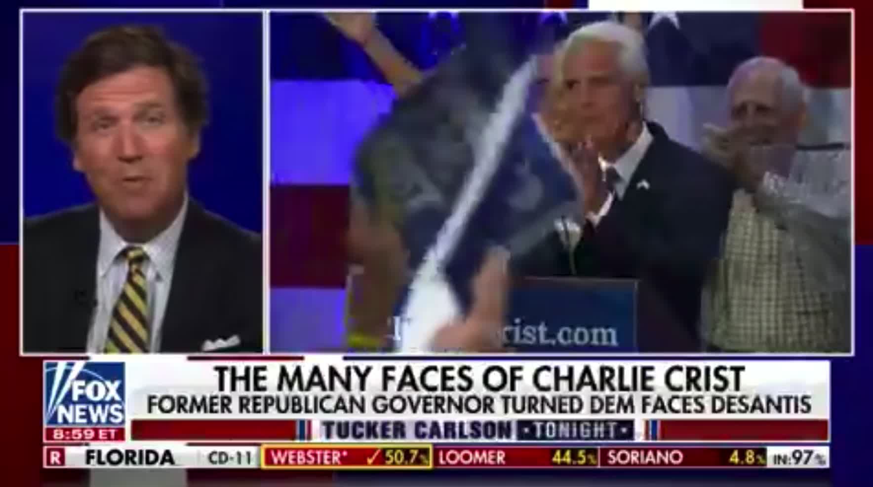 Tucker Carlson: "Charlie Christ has switched teams so many times over his life, who knows what he'll be by the end of the campaign."