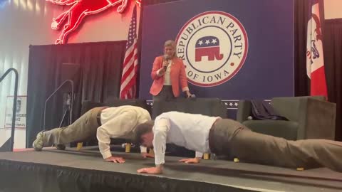 ChuckGrassley & Tom Cotton doing 22 push ups in front of 200 passionate Iowans. Wow!