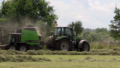 Collecting hay bales from the fields