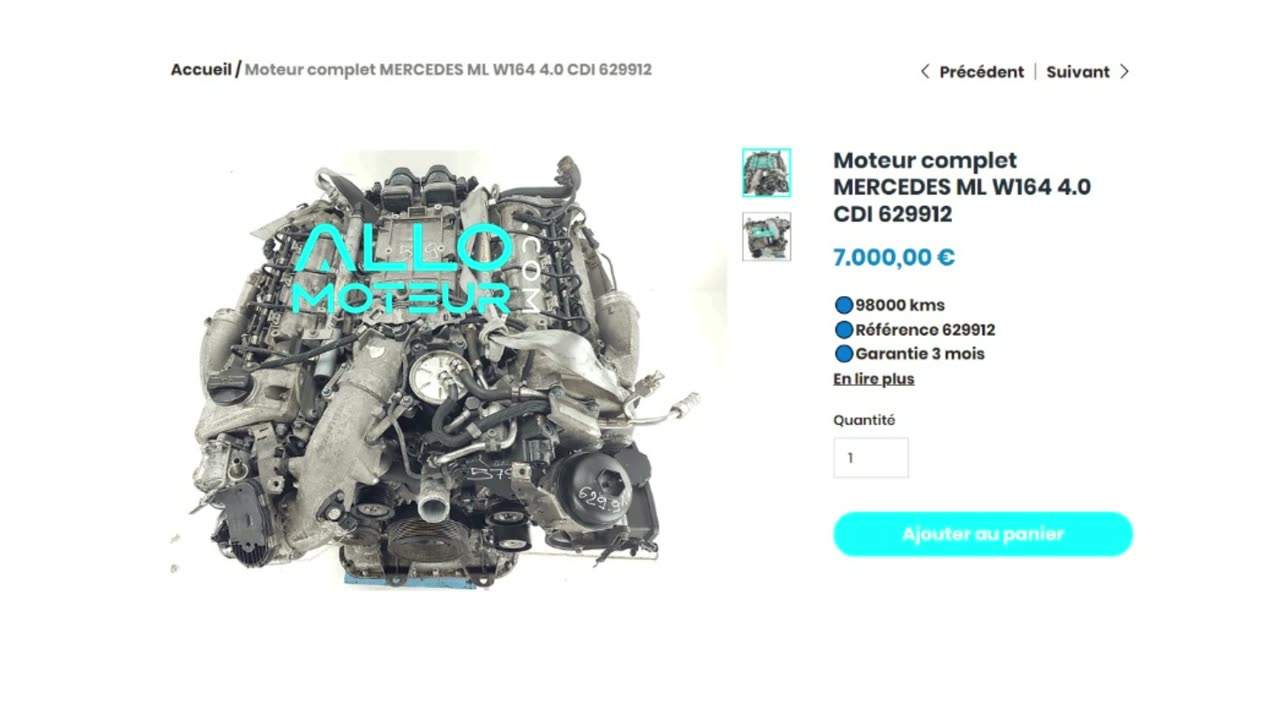 ALLOMOTEUR.COM - Moteur complet MERCEDES ML W164 4.0 CDI 629912