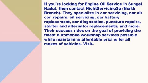 Best Engine Oil Service in Sungei Kadut