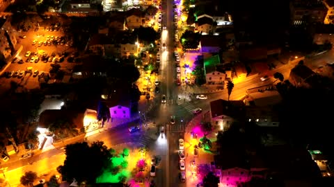 drone colorful lights street view