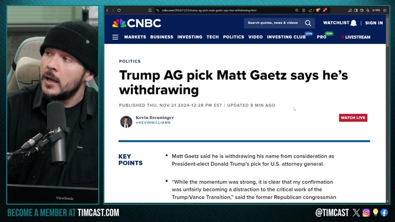 MATT GAETZ WITHDRAWS, Says He WILL NOT Serve As Trump's AG After Unfair Media & Democrat SMEARS