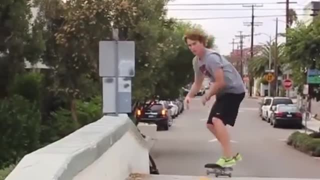 skateboarding into the river