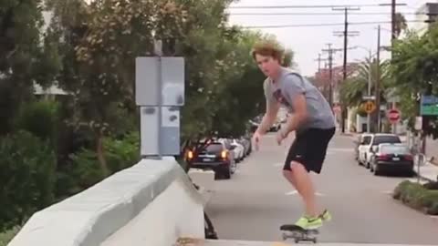 skateboarding into the river