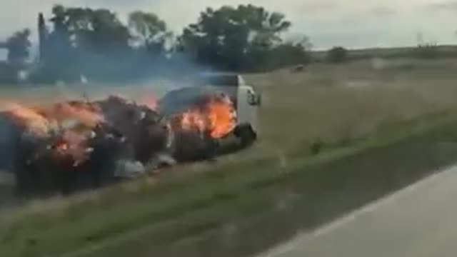 The moving car caught fire,