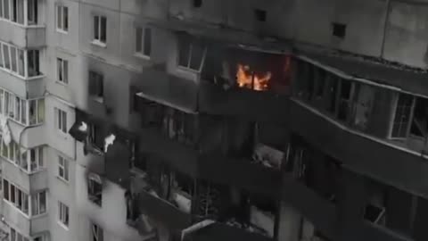 Drone image taken in the settlement of Borodyanka in the kyiv region of Ukraine