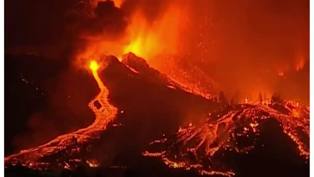 Volcano erupting in the Canary Islands, Spain.