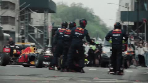 Sergio Perez Drives F1 Car Through New York City