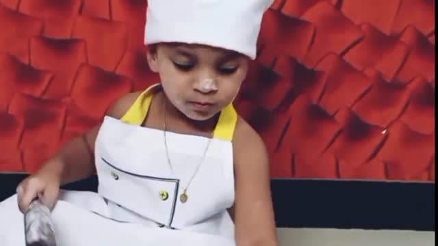 The little baby girl make a chapati and fun