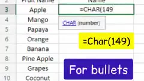 Apply Bullets in Excel