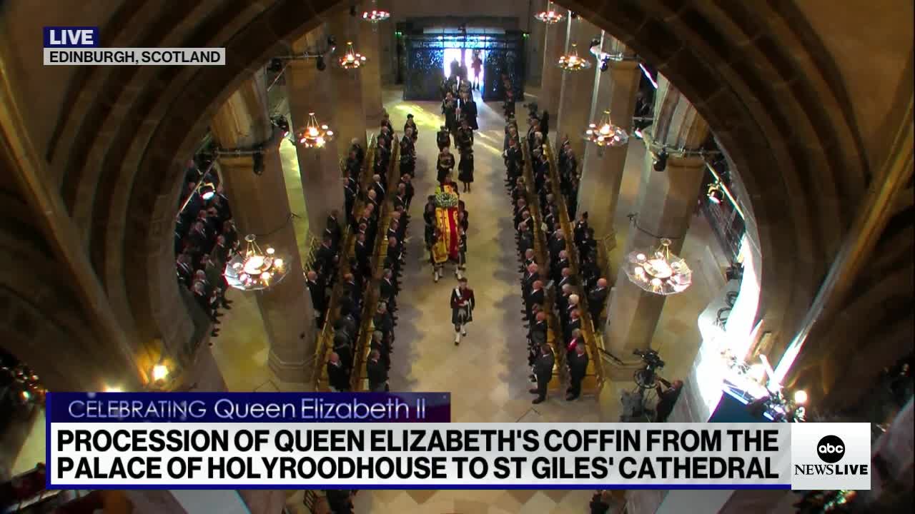 King Charles III leads the processional for the queen into St. Giles’ Cathedral