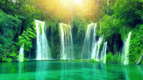 green waterfall water flow beautiful background video led