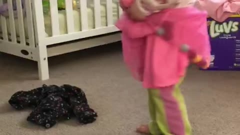 Toddler girl AMAZED with Pom Pom skirt!