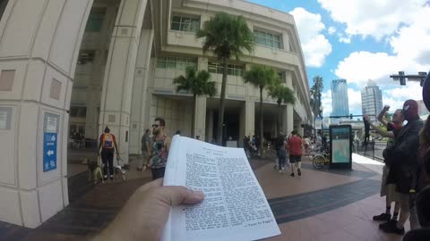 Preaching outside at Comicon