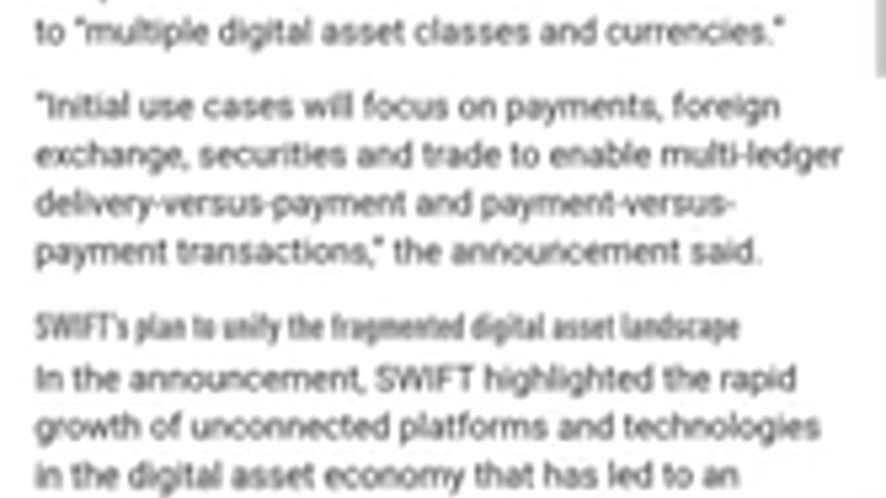 GMS - S.W.I.F.T PLANS TO UNIFY DIGITAL ASSET LANDSCAPE STARTING WITH TRIALS IN 2025