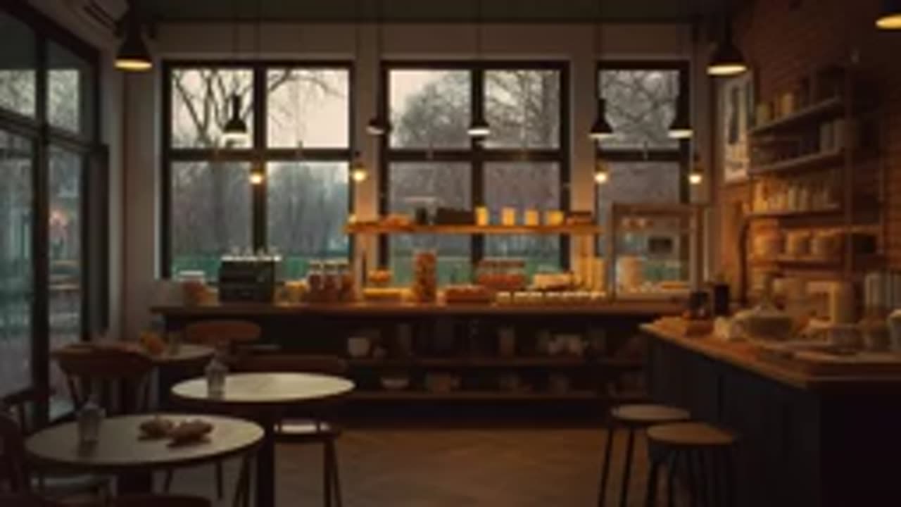 Coffee Shop Ambience _ Relaxing Jazz Music_ Rain Sounds for Studying,