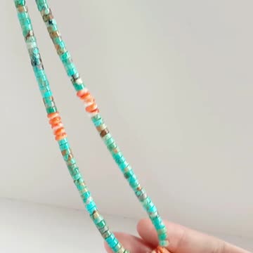 Natural turquoise with orange shell pendant full strand 16inch simple necklace 20230925-04-08