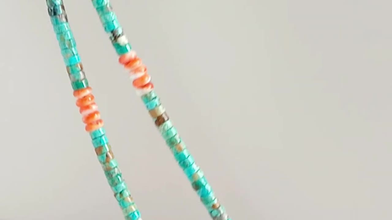 Natural turquoise with orange shell pendant full strand 16inch simple necklace 20230925-04-08