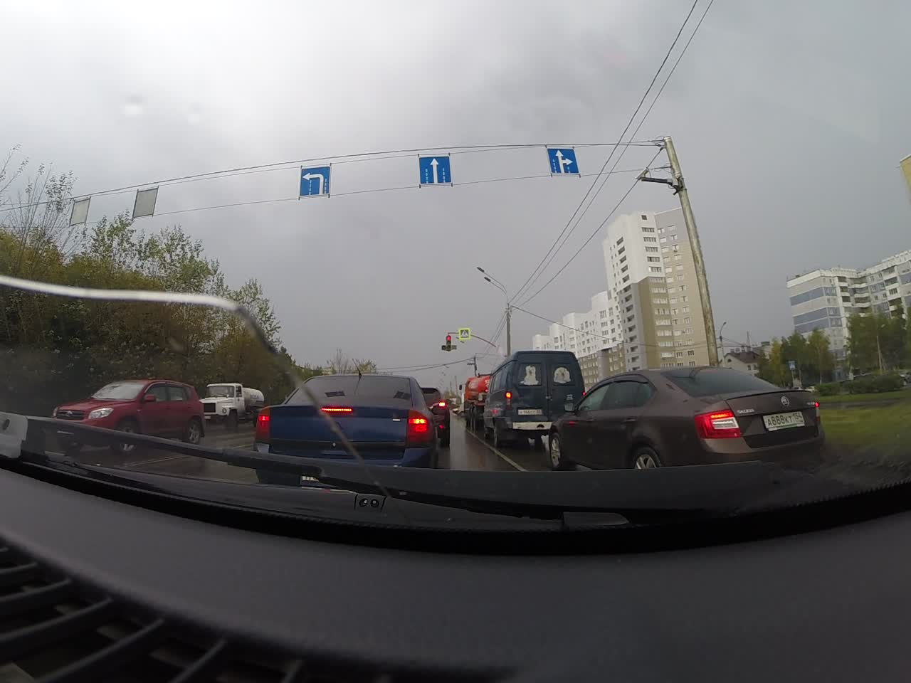 Trucker Spins Out on Wet Road