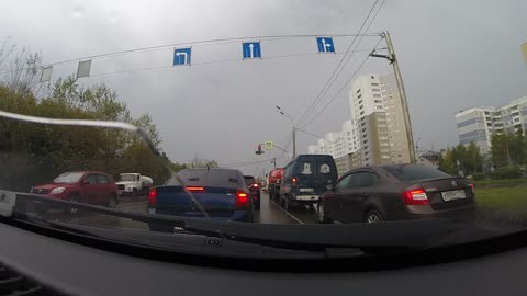 Trucker Spins Out on Wet Road