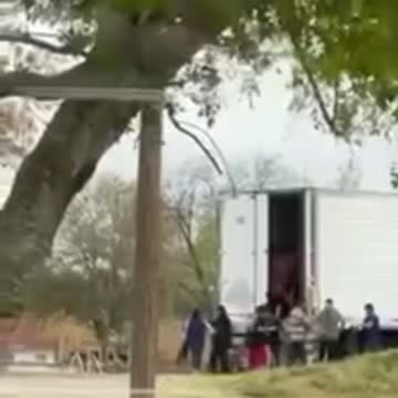 Large Mob of All Male Illegal Aliens Are Unloaded From Back of Semi-Truck Trailer