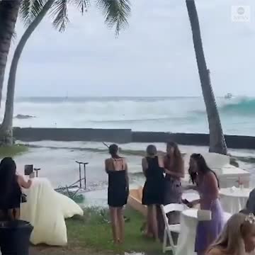 A big wave put that damper on a wedding reception in Hawaii