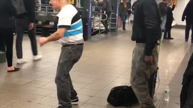 White polo strips dancing subway guy rapping singing