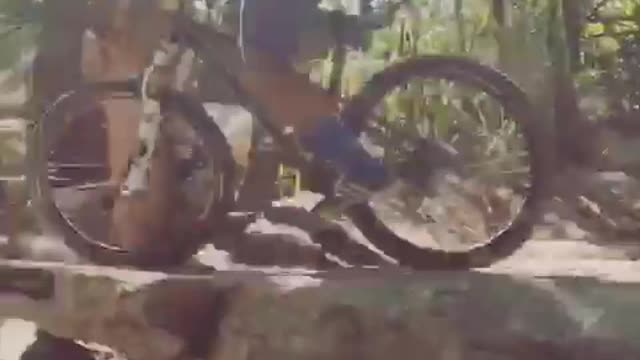 Guy blue long sleeve shirt rides bike on rocks lands head first into dirt falls off bike