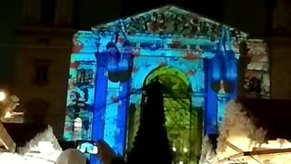 light show in winter Budapest, St. Stephen's Basilica