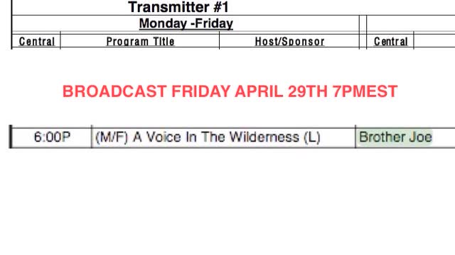 VOICE IN THE WILDERNESS-Brother Joe - WWCR1 Friday APRIL 29