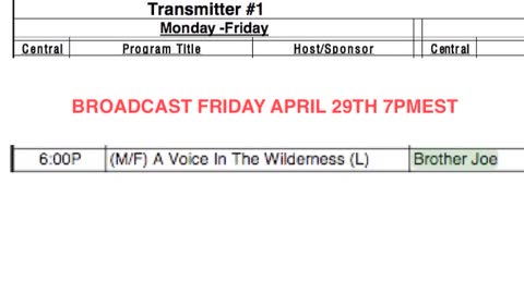 VOICE IN THE WILDERNESS-Brother Joe - WWCR1 Friday APRIL 29