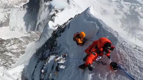 Everest mountain, hiker's,top of the world