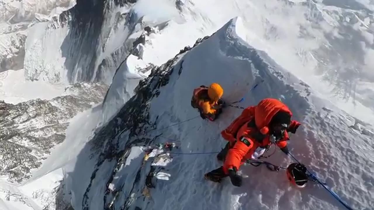 Everest mountain, hiker's,top of the world