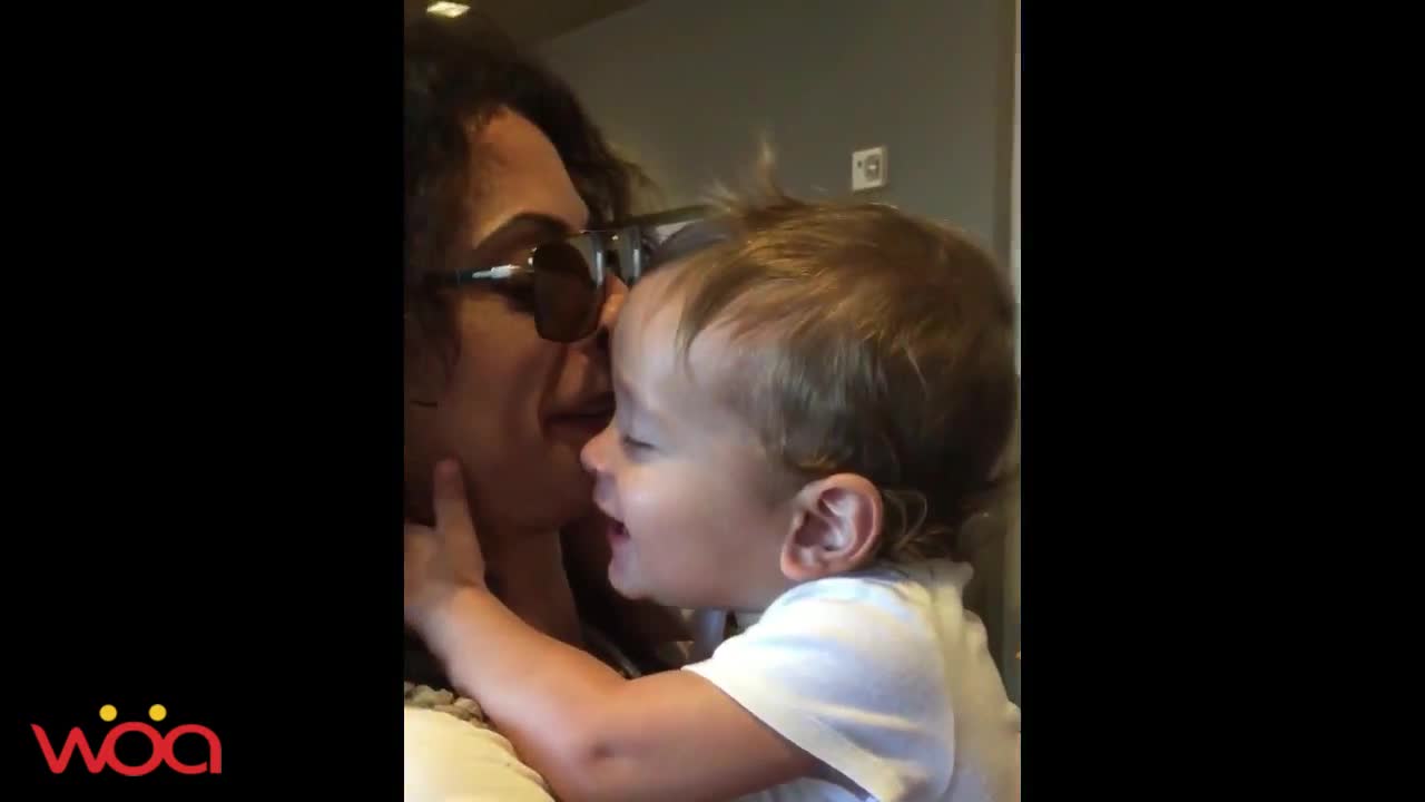 Funny babies kissing mommies