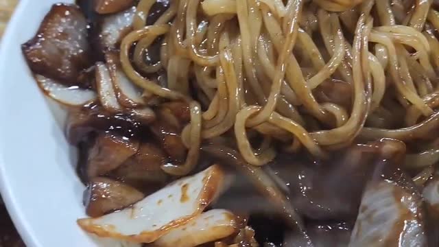 Korean style Jja-jang noodle with stir fry pork dumbling