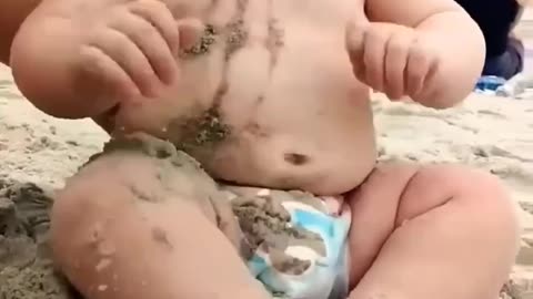 Funny baby playing on bech🤣🤣