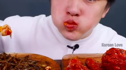 Korean noodle, chicken asmr mukbang