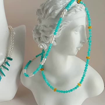Natural turquoise pearl beads handmade necklace full strand 16inch 20231114-04-08