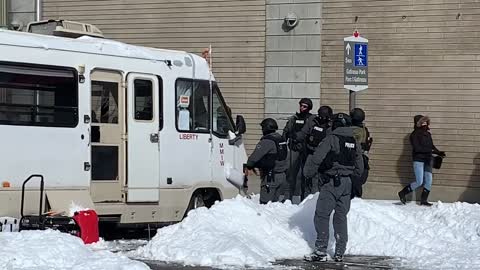 Freedom Convoy Ottawa - Trudeau's goons damaging someone's private property