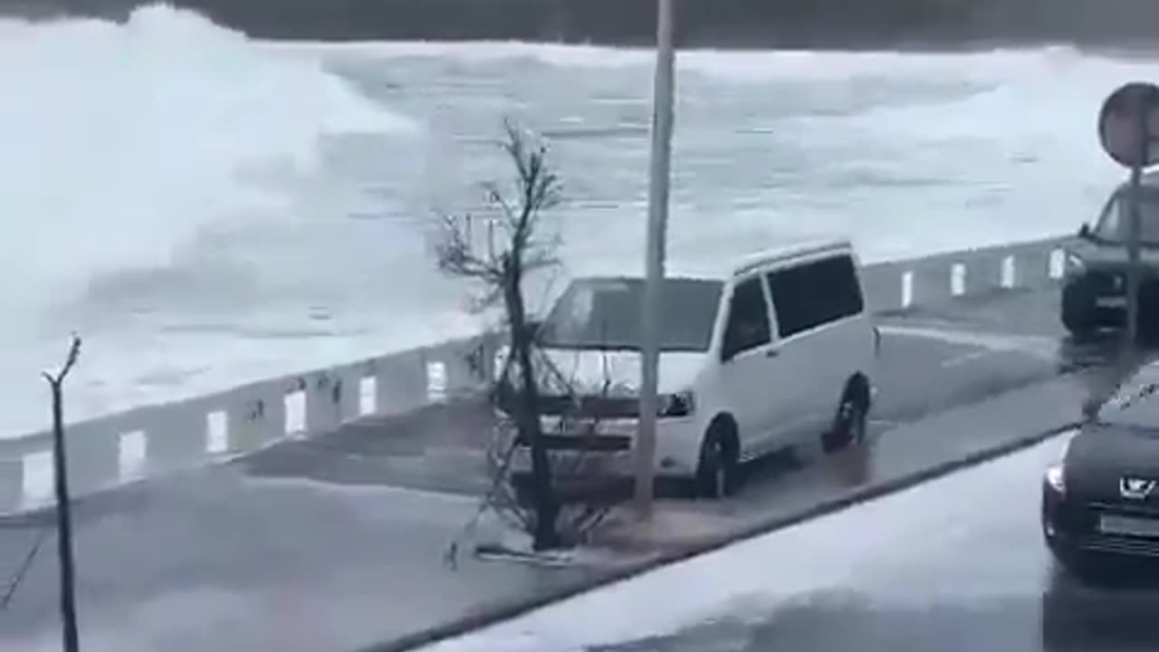 Powerful winds caused substantial waves along the Gipuzkoa coastline in Spain